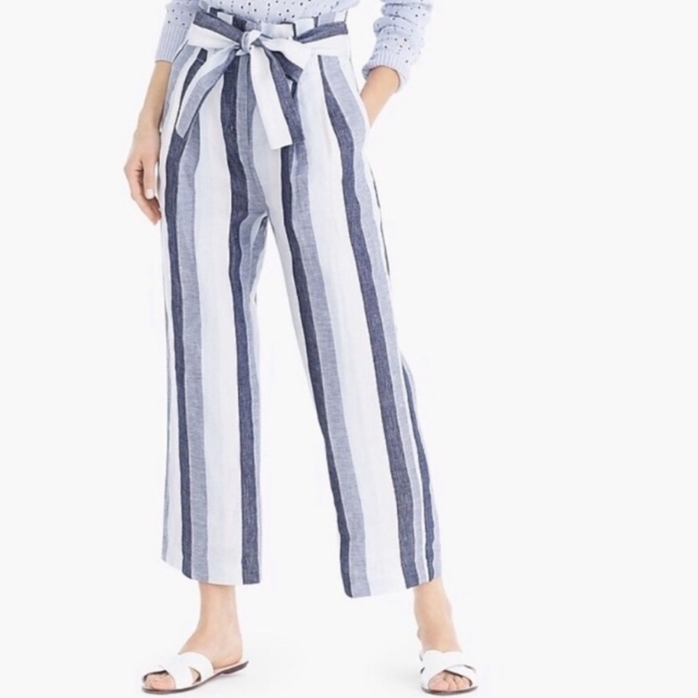 J. Crew Linen Striped Pants